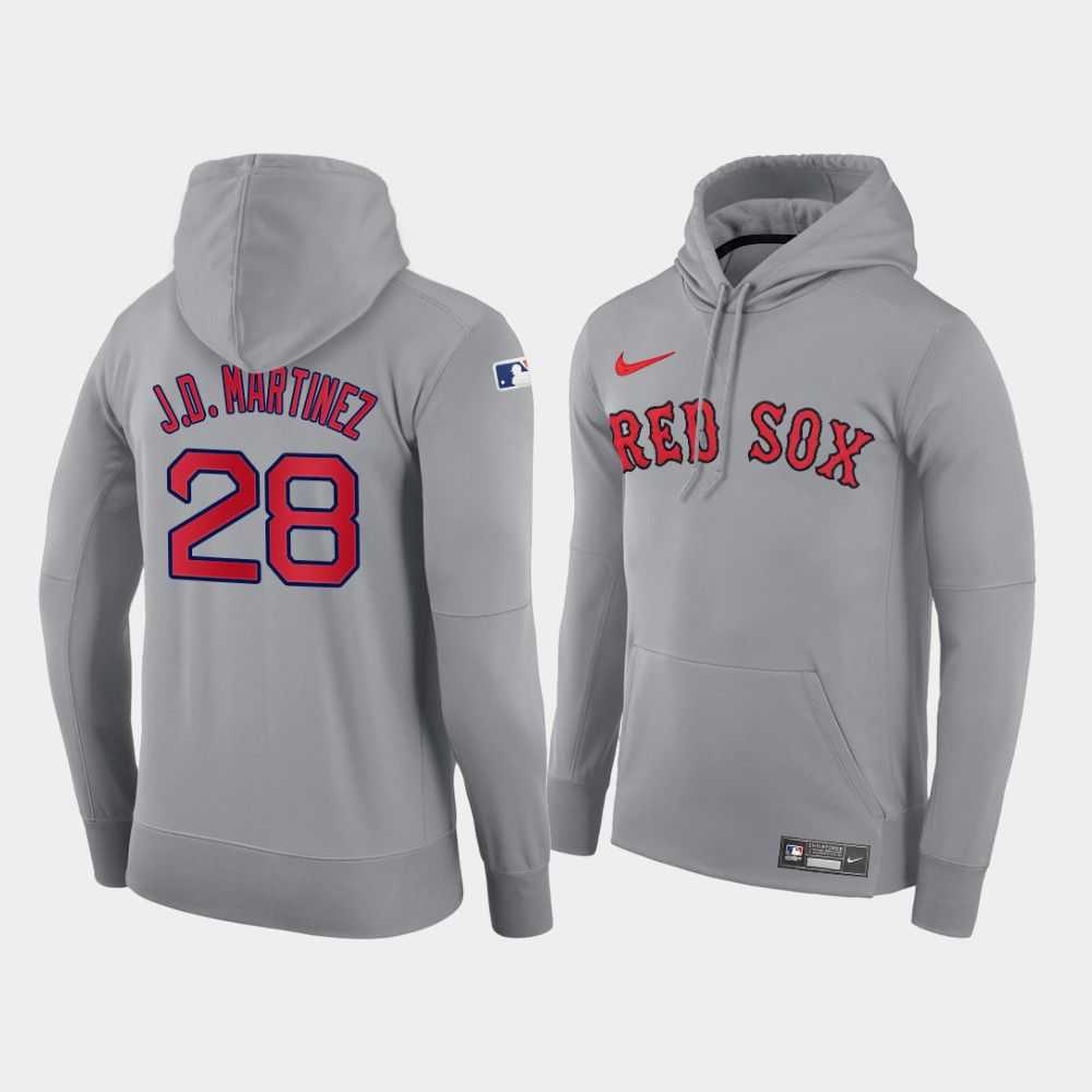 Men Boston Red Sox 28 J.D.Martinez gray road hoodie 2021 MLB Nike Jerseys